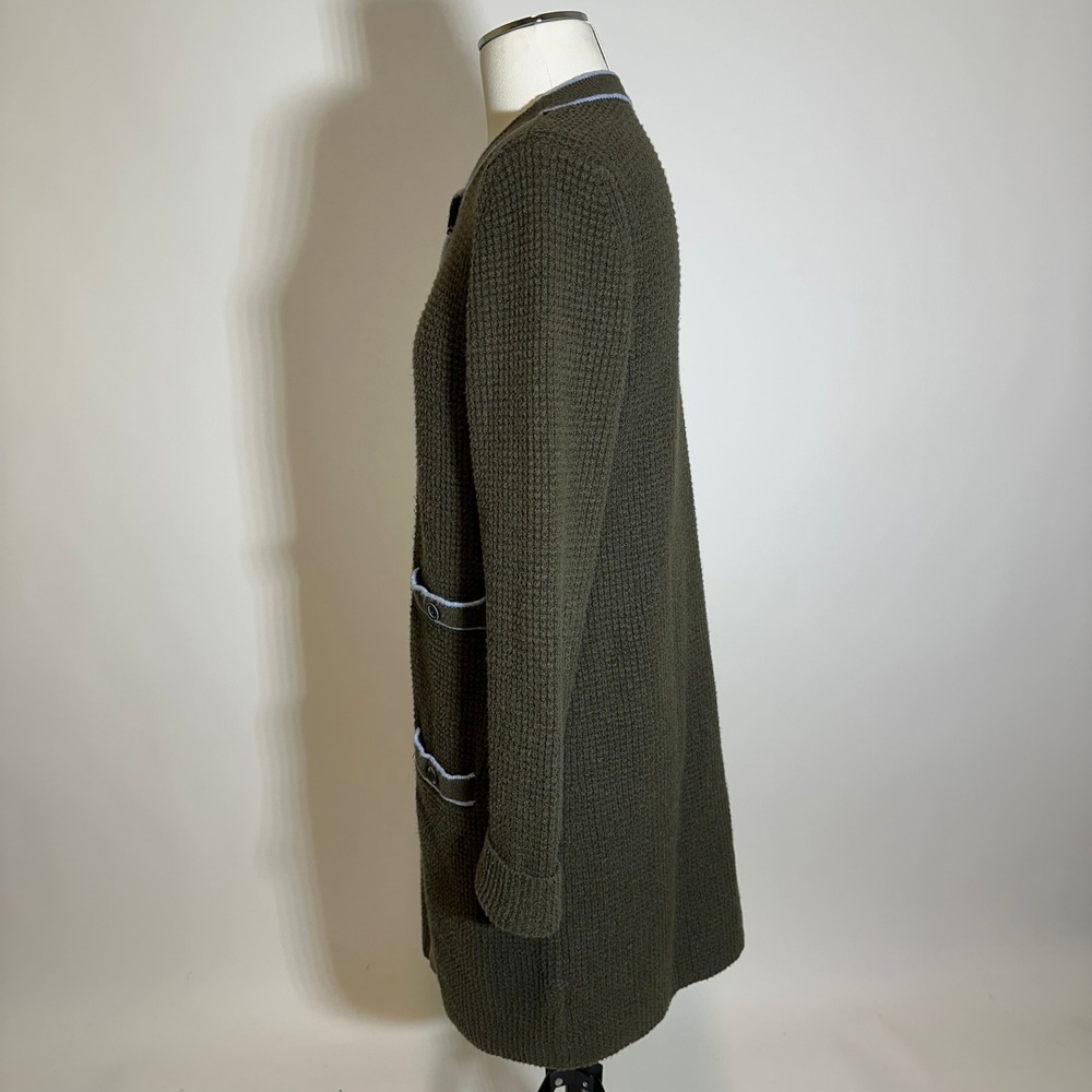Talbots Olive Green Tipped Texture Knit Cardigan Sweater Womens Small Wool Blend - Picture 5 of 9